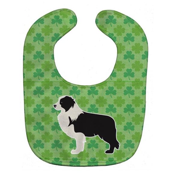 Black Border Collie Shamrocks Baby Bib