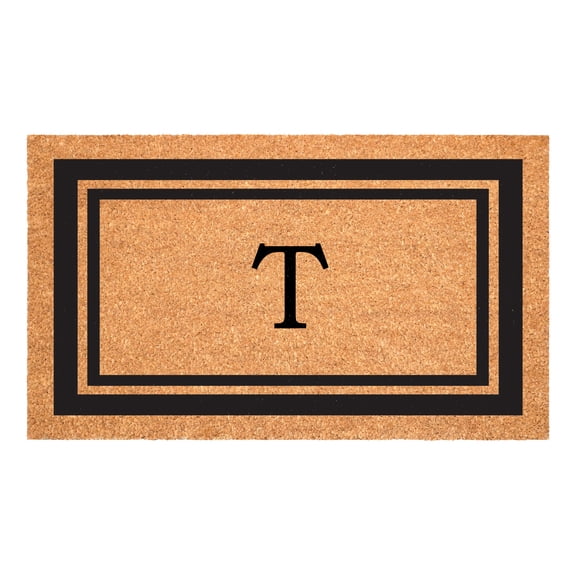 Black Border Monogram Doormat (Letter T)