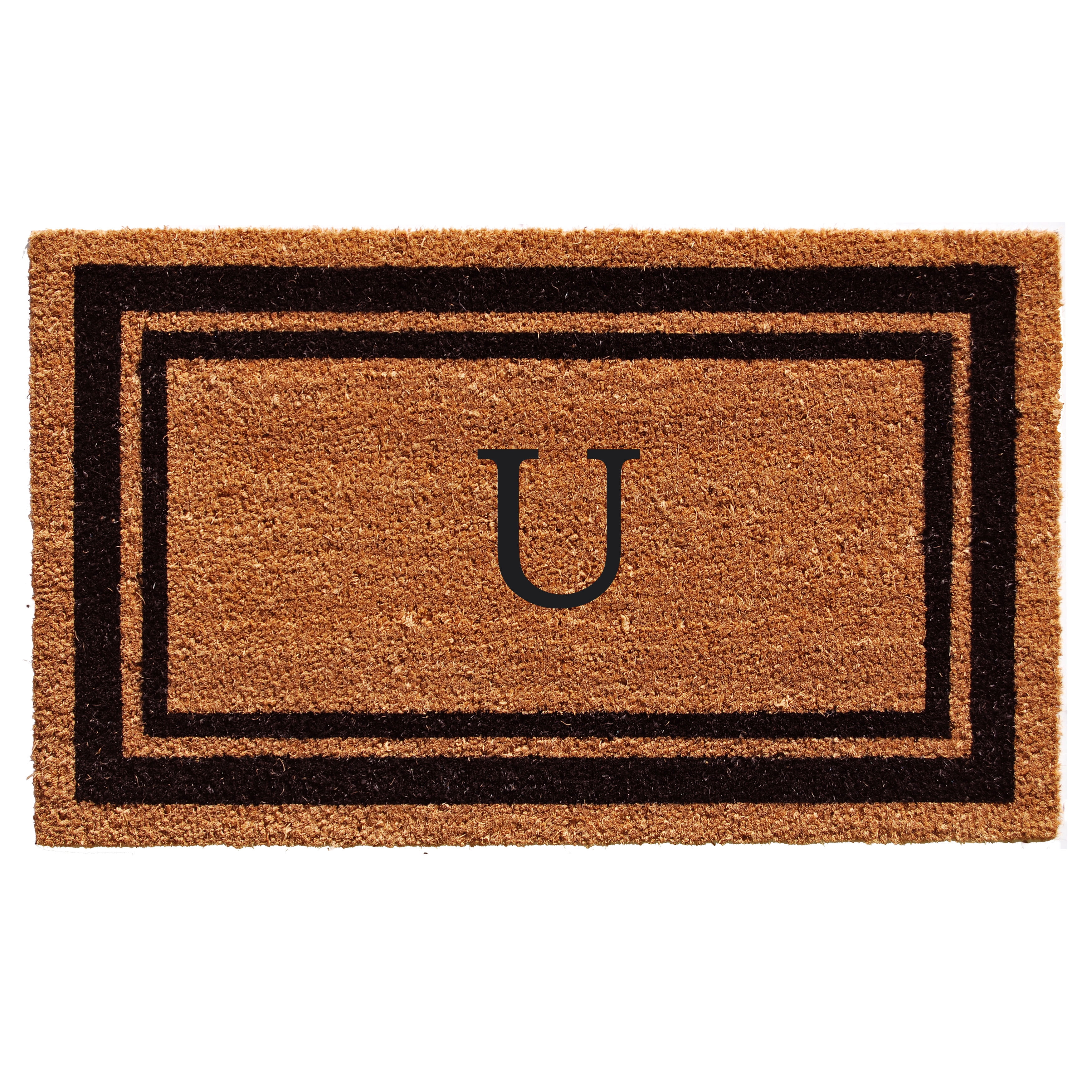 Black Border Monogram Doormat (Letter U)