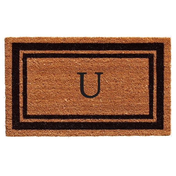 Black Border Monogram Doormat (Letter U)