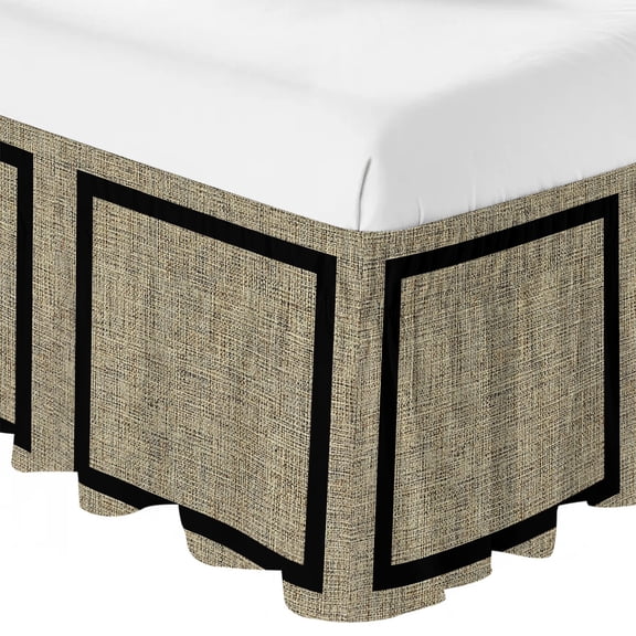 Black Border Ruffle Bed Skirt King Size Farmhouse Burlap Weave Texture Beige Adjustable Elastic Dust Bed Skirts Wrap Around Bedskirt Wrinkle Free Easy Fit with 18 Inch Drop