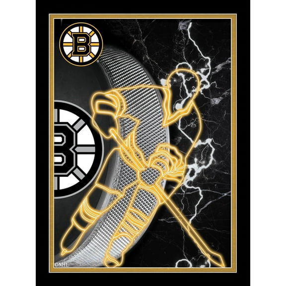 Black Boston Bruins 12'' x 16'' Framed Neon Player Print