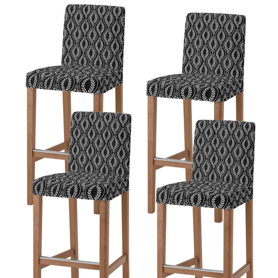 Black Botanical Bar Stool Covers - Stretch Dining Chair Covers Set of 4 ...
