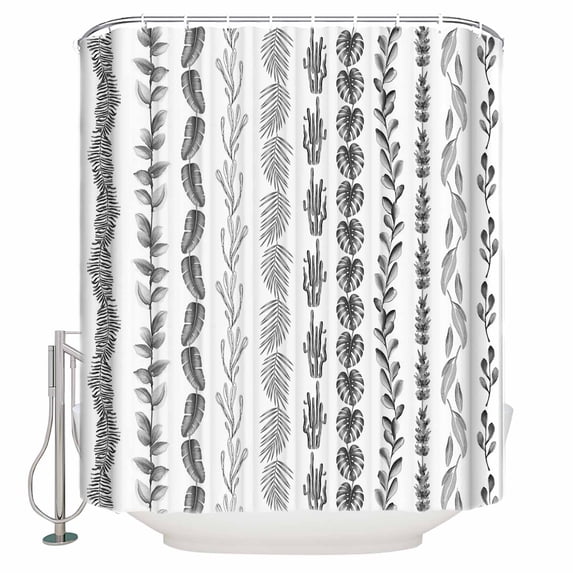 Black Botanical Bathroom Shower Curtains with 12 Hooks Polyester Waterproof Shower Curtain for Stalls and Bathtubs Modern Farmhouse Tropical Leaves Decorative Bathroom Privacy Curtain 72x72 Inches