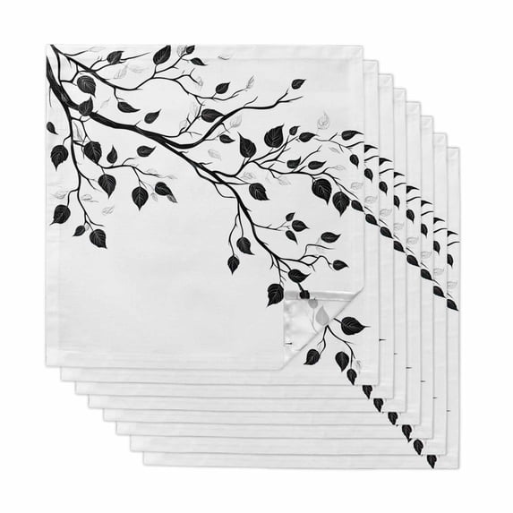 Black Botanical Cloth Napkins, Watercolor Summer Botanical Washable and Reusable Dinner Napkins Set of 8, Table Napkin for Kitchen Party Birthday Wedding Hotel Housewarming 20"x20"