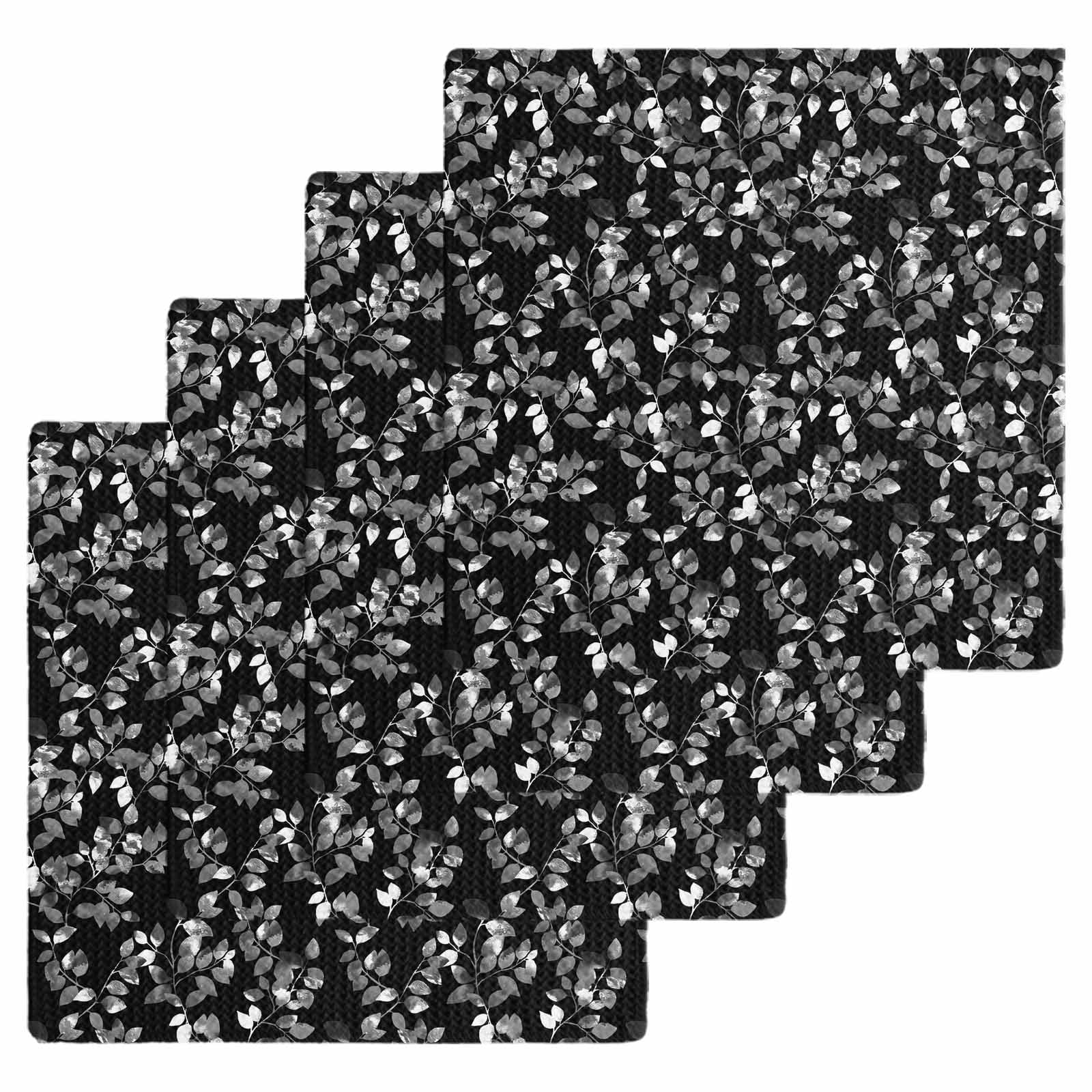 Black Botanical Dish Towels Set, Waffle Weave Kitchen Towels 4 Pieces ...