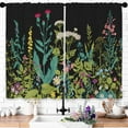 thumbnail image 1 of Black Botanical Kitchen Curtains Wildflower Plant Leaves Bathroom Window Curtains Rustic Floral Curtain Treatment Drapes Cafe Small Bedroom Short Curtains Fabric 2 Panels 27.5x36 Inch, 1 of 6