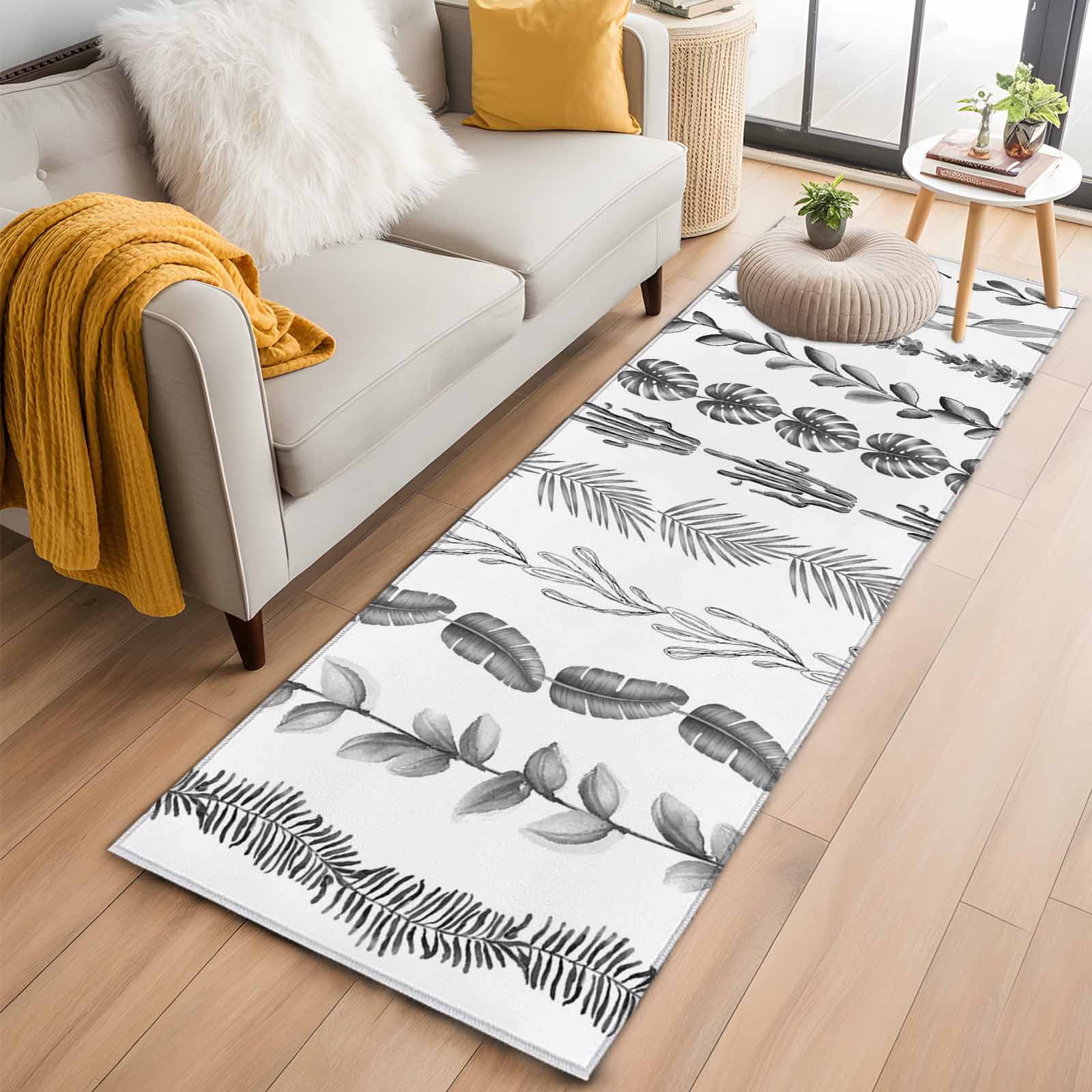 Black Botanical Kitchen Runner Rug 2x6 Washable Runners for Hallway Non ...
