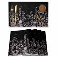 thumbnail image 1 of Black Botanical Placemats Set of 8, Dragonfly Flower Leaf Retro Style Placemats for Dining Table, Place Mats for Kitchen Tabletop, Waterproof Wipeable Dining Table Mats Set, 1 of 9
