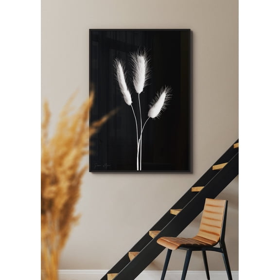 Black Botanical Rustic Bunny Tails Wall Art, Unframed Canvas 8x10in