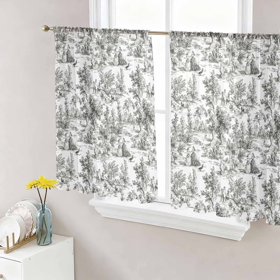 Black Botanical Sheer Curtains 45 Inch Length 2 Panels Set, Watercolor Rustic Tree Abstract Voile Window Treatment Rod Pocket Small Kitchen Curtains Drapes for Bedroom 52"x45"x2