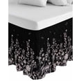 thumbnail image 1 of Black Botanical Wrap Around Bed Skirts for King Bed 18" Drop, Bed Skirt with Adjustable Elastic Belt Dust Ruffle Bed Valance for Bedroom Hotel Luxury Dragonfly Flower Leaf Retro Style Bed Frame Cover, 1 of 7