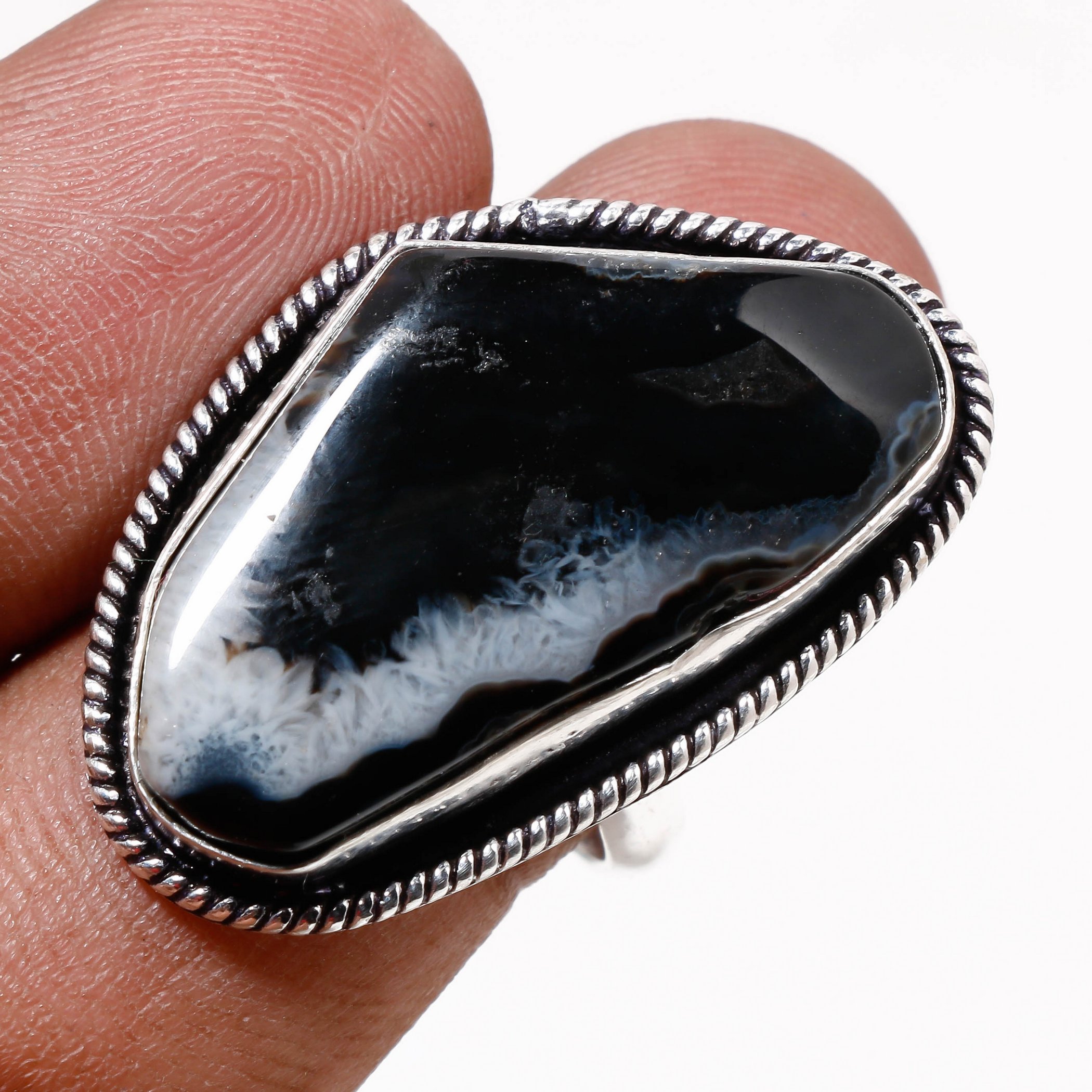 Black Botswana Agate Gemstone Handmade Fashion Adjustable Ring Jewelry ...