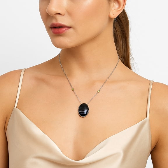 Black Botswana Agate & Peridot 925 Sterling Silver Necklace Jewelry N-1012 SDN1946