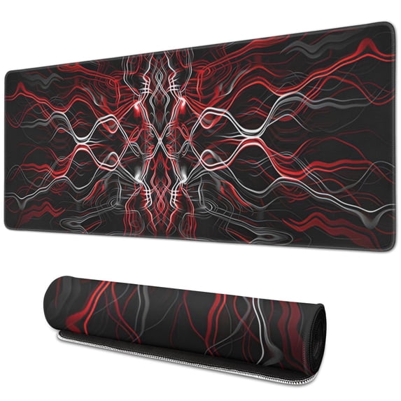 Black Bottom White Red Gray LinesLine Theme desk Mouse Padwaterproofwashable for Office Home Work GamingmousepadsRubber Base Mousepad with Stitched Edges 31.5x11.8inches