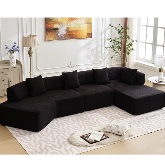 Black Boucle Couch, No Assembly Required / Modern Style for Family Comfort