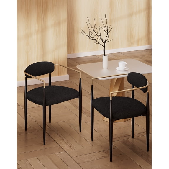 Black Boucle Dining Chair Set of 2, Mid-Century Luxury Upholstered Armchairs for Kitchen Restaurant Cafe-Fortmok