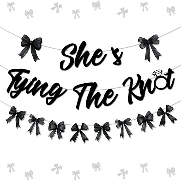 Black Bow Bridal Shower Decorations She's Tying The Knot Banner Bow Tie Garland Bowknot Bachelorette Party Decorations Princess Party Decoration for Bachelorette Wedding Engagement