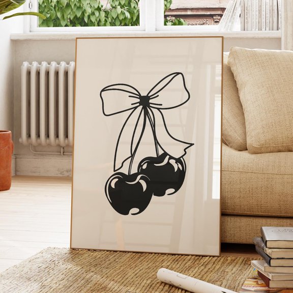 Black Bow Cherry Wall Art Print, Preppy Old Money Dorm Decor Unframed Paper Print