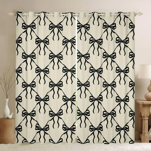 Black Bow Curtains For Bedroom Living Room Cute Bowknot Blackout Shades Bows And Stripes Room Darkening Curtain Kawaii Window Treatments 38"W x 54"L (Pack of 2)
