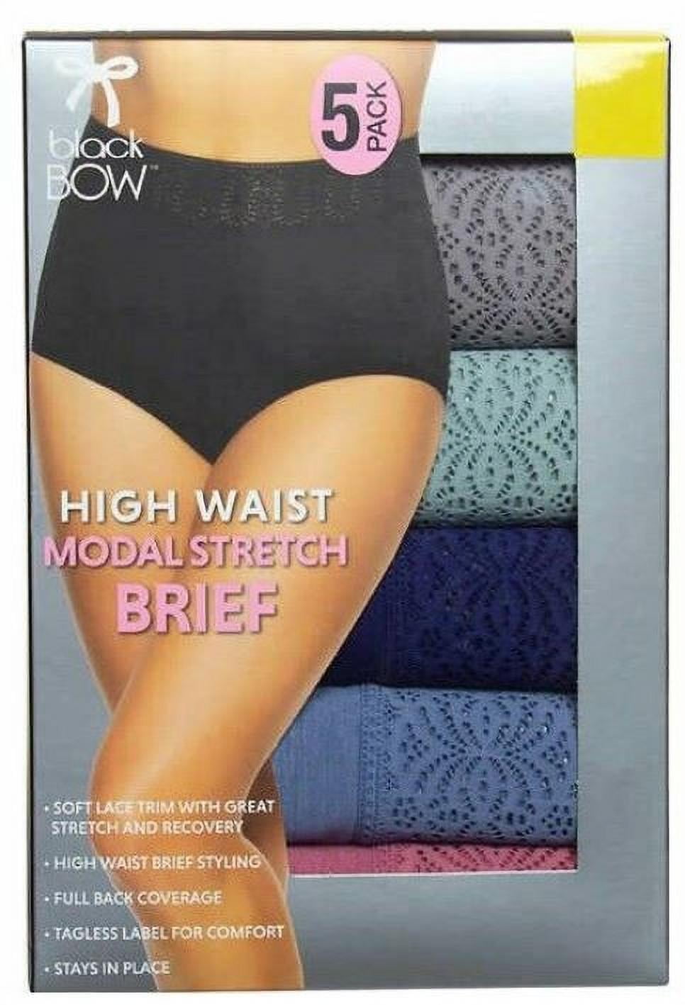 Black Bow Women's 5 Pack High Waist Modal Stretch Brief Lace Panties