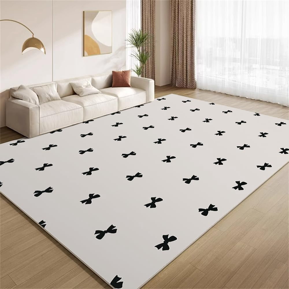 Black Bow Print Area Rugs Minimalist Cream Beige Aesthetics Art Rugs ...