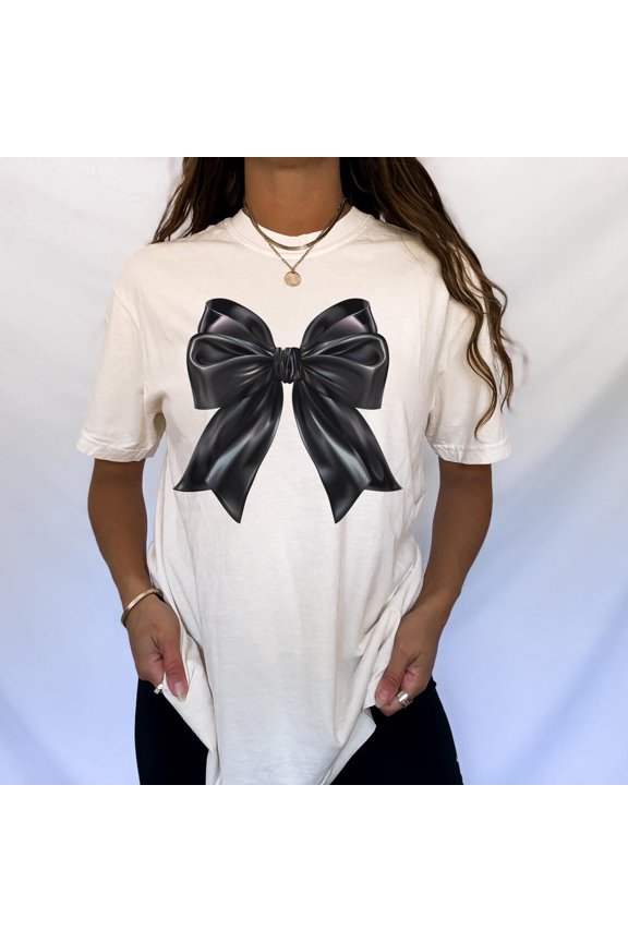 Black Bow Shirt: Dark Coquette Ribbon Tee, Soft Cotton All Size S-5XL