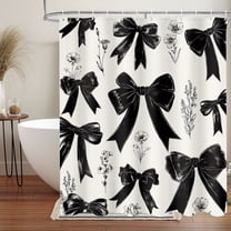 Black Bow Shower Curtain, Modern Aesthetic Fabric Bathroom Curtain, Festive Bathroom Shower Curtain, Home Decor Tapestry, Romantic Waterproof Curtain, Holiday Gift