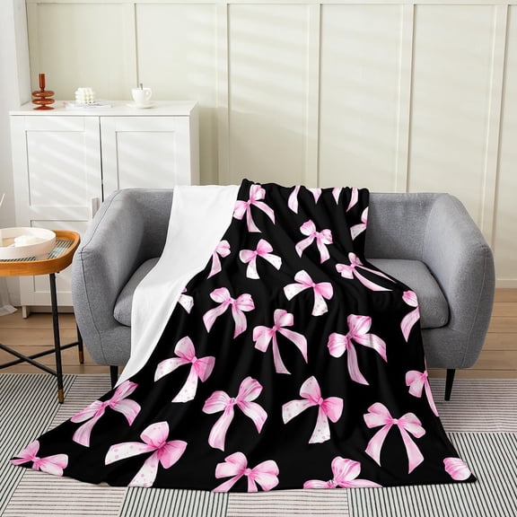 Black Bow Throw Blanket for Couch Bed Sofa