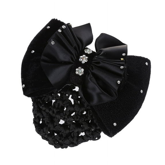 Black Bowknot Barrette Hair Clip Snood Net for Women