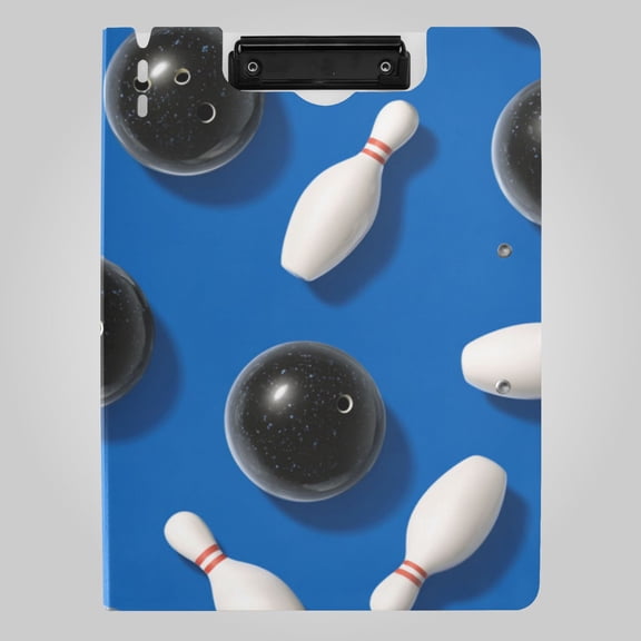 Black Bowling Balls White Pins Foldable Binder Folder Clipboard with Pen Slot Double Clips A4 Size File Storage