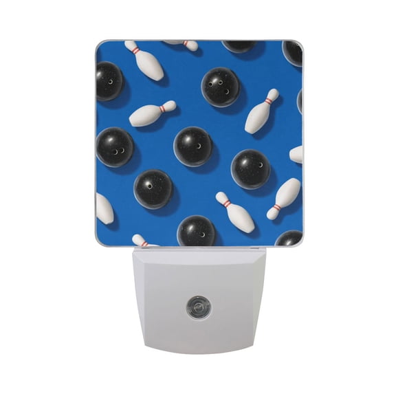 Black Bowling Balls White Pins LED Night Light Sensor Lamp Plug-in Adjustable Brightness 2 Pack