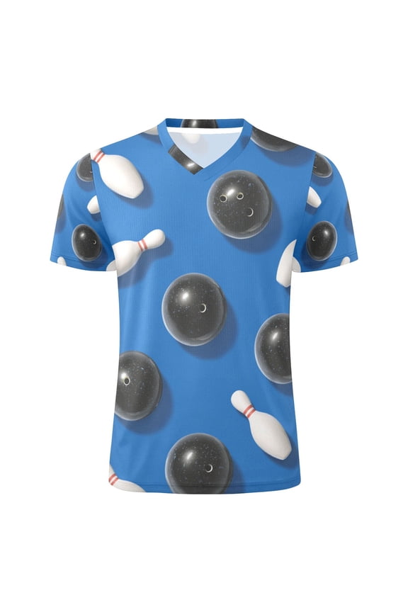 Black Bowling Balls White Pins Men's Sports Jerseys Athletic T-Shirt Football Referee Short Sleeves Shirt XXL