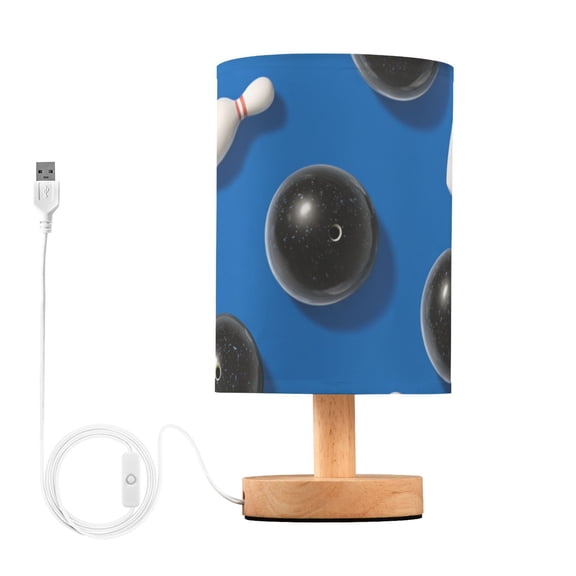 Black Bowling Balls White Pins Table Lamp with USB Port LED Warm Light Lamp Night Light Home Decor