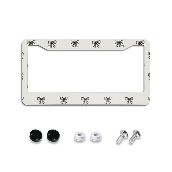 Black Bows on Gray 1 License Plate Frames for Women Men Car Plate Holder Cover Metal Tag Aluminum Car Accessories Front Rear Plate Decor