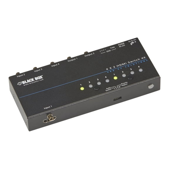 Black Box 4K HDMI Matrix Switch - 4 x 2 - 3840 ?? 2160 - 4K - 4 x 2 - 2 x HDMI Out