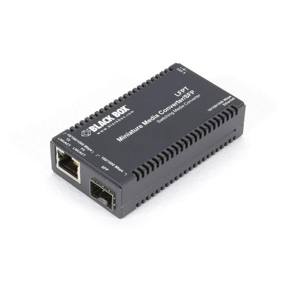 Black Box Corporatio Black Box Multipower Miniature Transceiver/Media Converter - Network (RJ-45) - Multi-mode, Single-mode - Gigabit Ethernet - 10/100/1000Base-TX, 1000Base-X - 1.0 x Expansion Slots