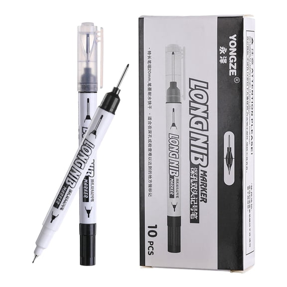 Black Box Deep Hole Marker Pens, Meiiso Deep Hole Marker Set Of 10, Long Nib, Quick Dry Ink for Deep Hole Marker, Carpenter Pen, DIY Tool, Workshop Writing