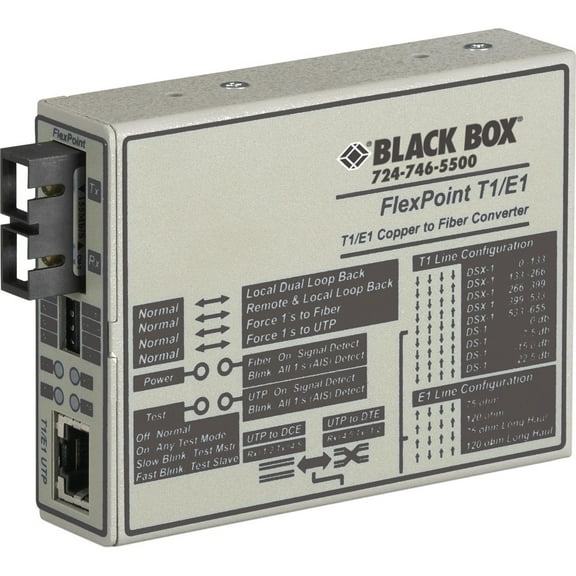 Black Box Flexpoint T1/e1 To Fiber Line Converter - 1 X Rj-48 , 1 X Sc Duplex - T1/e1 - External, Rack-mountable, Wall-mountable (mt662a-msc)