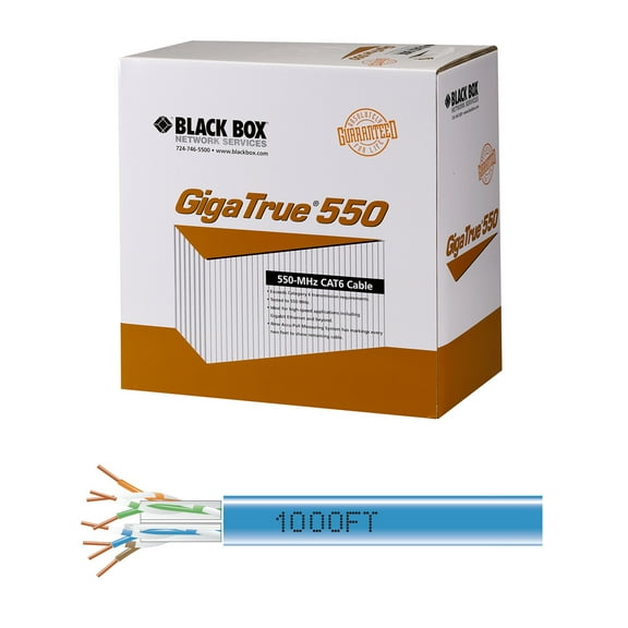 Black Box GigaTrue CAT6 550-MHz Solid Bulk Cable - Unshielded, CMR Grade PVC, Blue 1000-ft. Pull Box