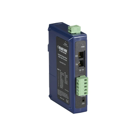 Black Box Industrial DIN Rail RS-232/RS-422/RS-485 Fiber Driver, Single-Mode (med102a)