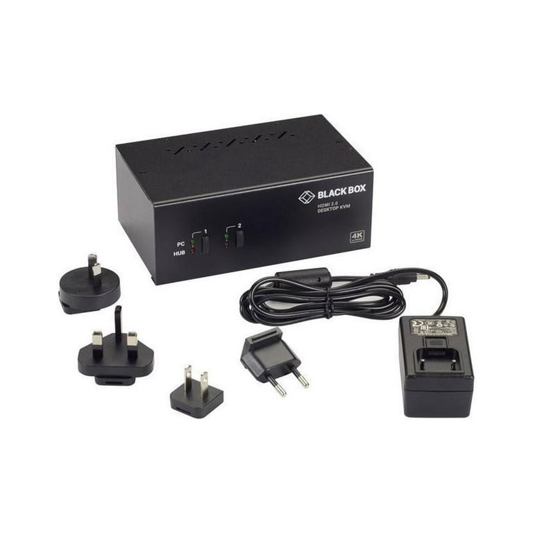 Black Box KV6222H KVM Switch - 2-Port, Dual-Monitor, HDMI 2.0, 4K 60HZ, USB 3.0 Hub, Audio