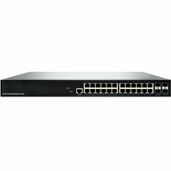 Black Box LGB5000 Series Gigabit Ethernet (1000-Mbps) Managed Switch, (24) 10/100/1000-Mbps Copper RJ45, (4) 100/1000-Mbps SFP+, (1) DB9 Console