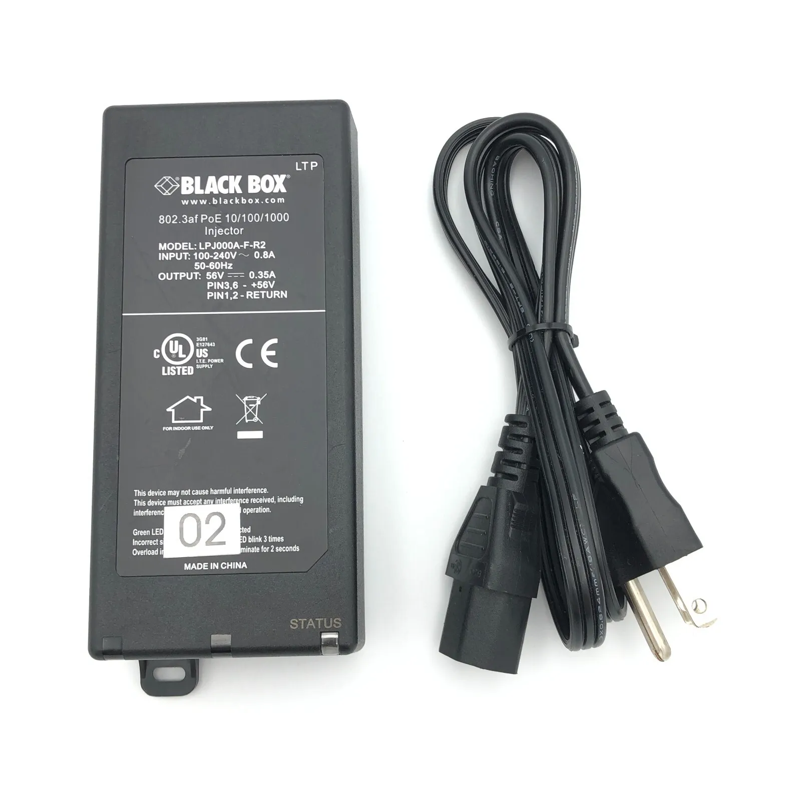 Black Box LPJ000A-F-R2 PoE Gigabit Ethernet Injector 802.3af OEM New Original