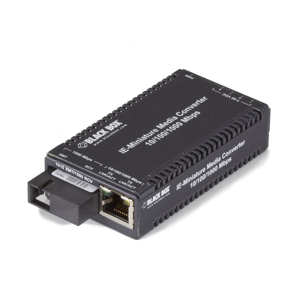 Black Box MultiPower Miniature - Fiber media converter - 1GbE - 10Base-T, 100Base-TX, 100Base-FX, 1000Base-T, 1000Base-SX, 1000Base-LX - RJ-45 / SC single-mode - up to 6.2 miles - 1310 / 1550 nm - TAA Compliant