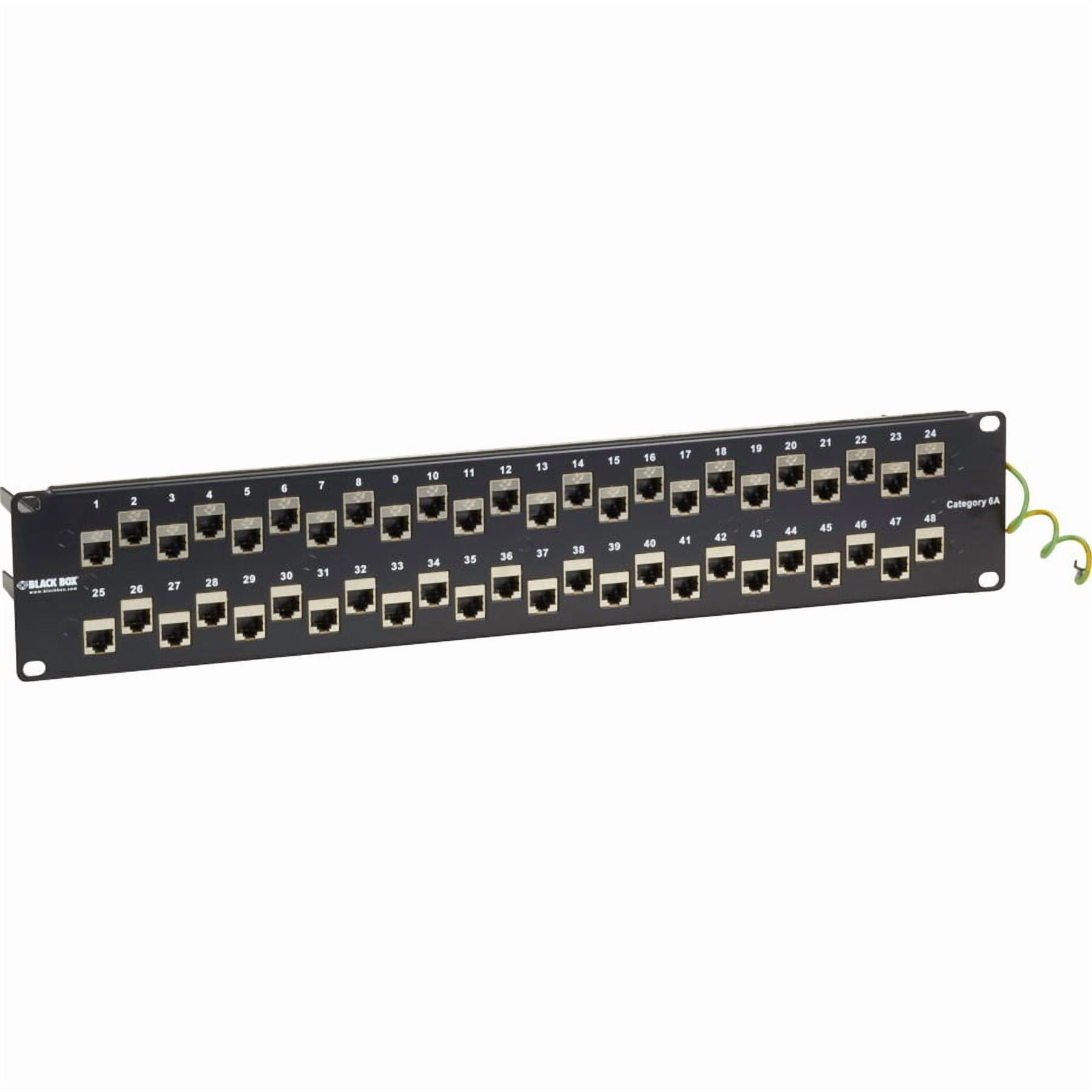 Black Box CAT6A Staggered Feed-Through Patch Panel, 2U, Shielded, 48-Port