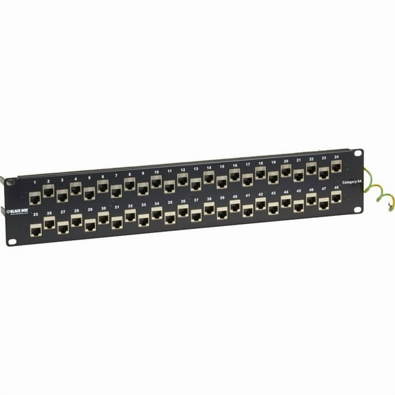 Black Box CAT6A Staggered Feed-Through Patch Panel, 2U, Shielded, 48-Port