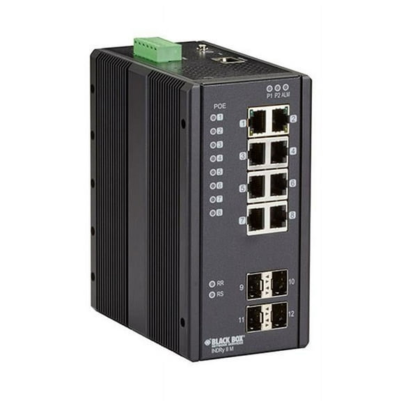 Industrial Managed Gigabit Ethernet PoE+ Switch - (8) RJ-45, (4) SFP