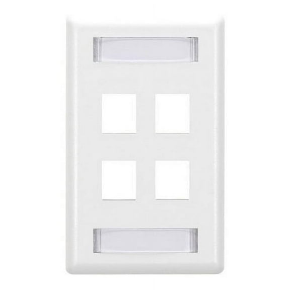 KEYSTONE WALLPLATE - SINGLE-GANG, 4-PORT, WHITE, GSA, TAA, 45 DAY STANDARD RETUR
