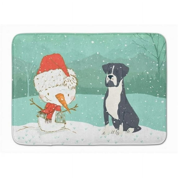 Black Boxer & Snowman Christmas Machine Washable Memory Foam Mat